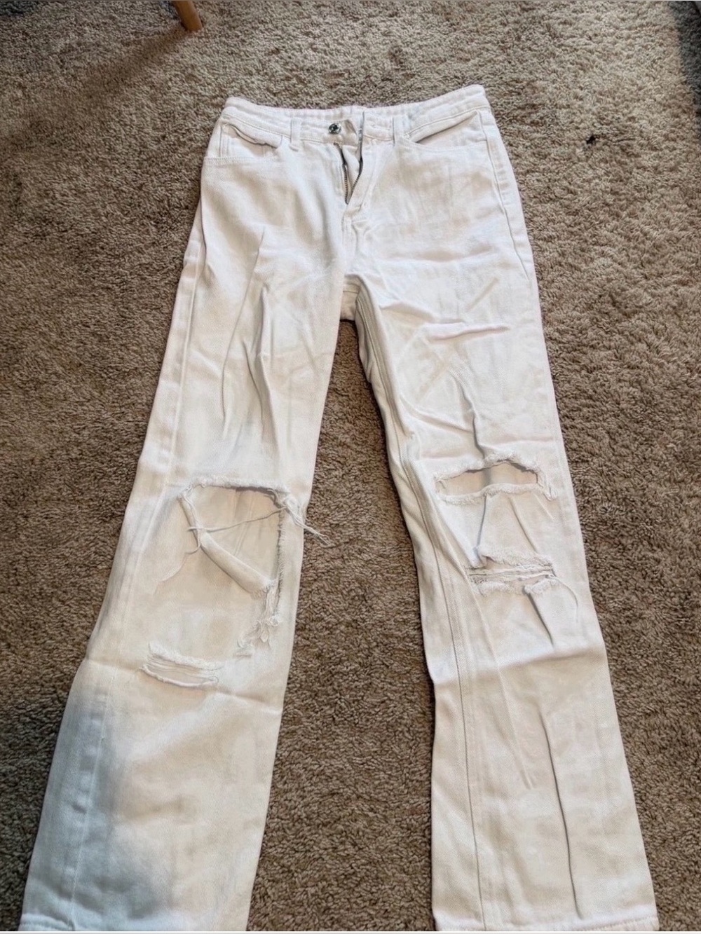SHEIN White Ripped Flare Jeans